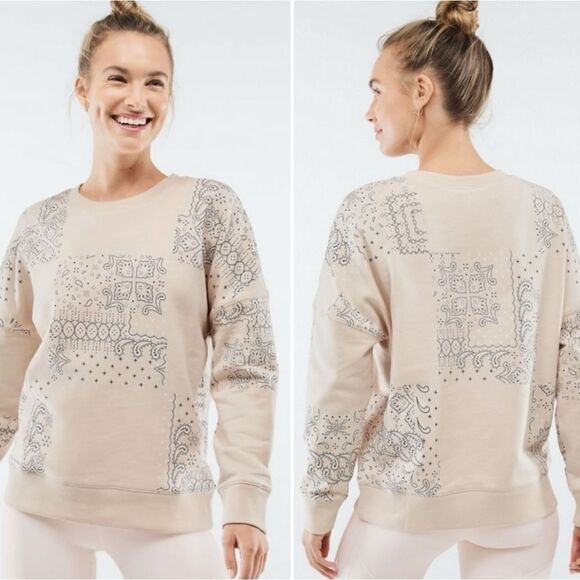 Fabletics Kourtney Sweatshirt Color Oats Blocked Paisley Small - Picture 1 of 8